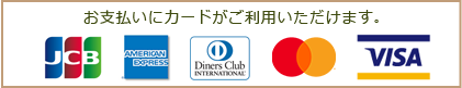 お支払いにクレジットカードがご利用いただけます。 JCB AmericanExpress DinersClub MasterCard VISA